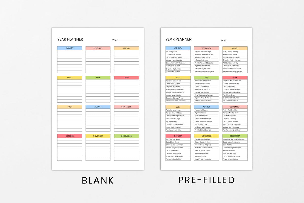 Year Planner Printable | Canva Editable, Undated (A4/A5/Letter Sizes) (Digital Download)