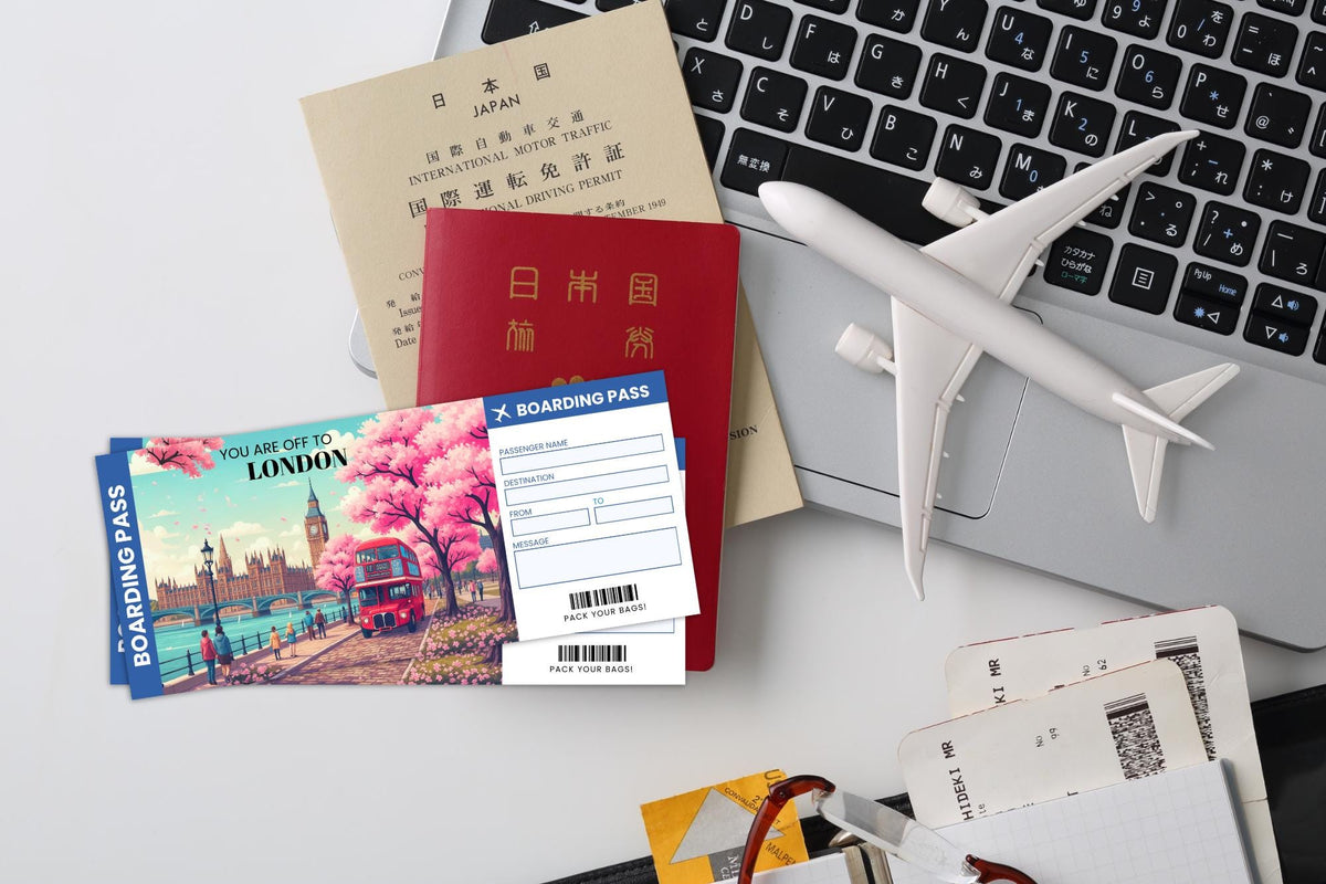 London Trip Ticket Template | Editable Boarding Pass (Canva PDF)