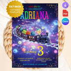 Space Train Birthday Invitation, Galaxy Party, Editable Canva Template (Digital Download 5x7 PDF PNG