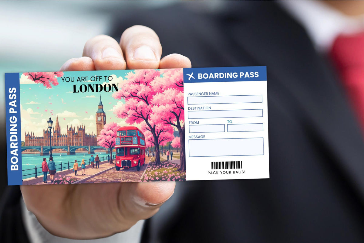 London Trip Ticket Template | Editable Boarding Pass (Canva PDF)