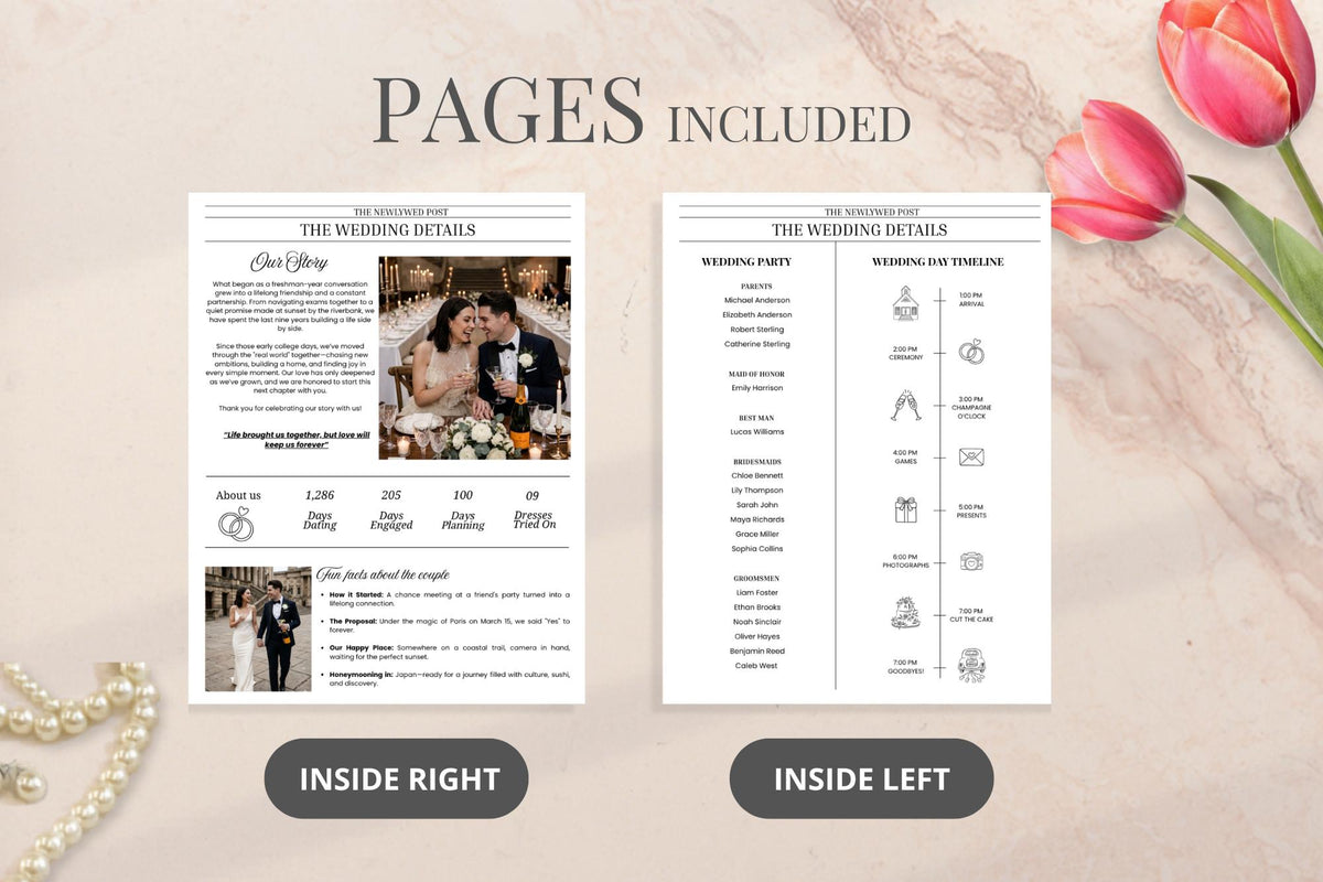 Wedding Newspaper Program, Editable Canva Template, Custom Poster (Digital Download)