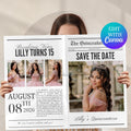 Quinceañera Newspaper Invitation Template, Editable Sweet 15 Party (Digital Download)