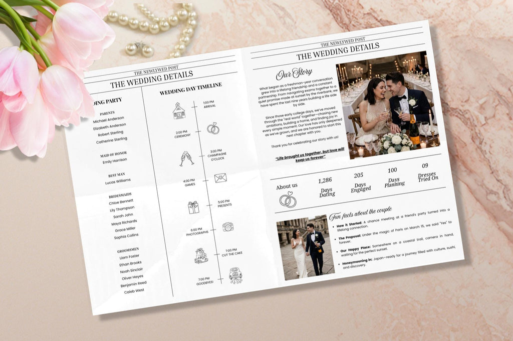 Wedding Newspaper Program, Editable Canva Template, Custom Poster (Digital Download)