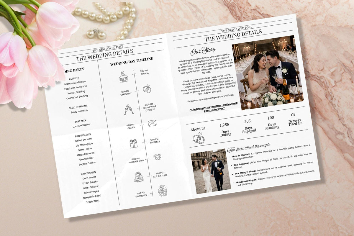 Wedding Newspaper Program, Editable Canva Template, Custom Poster (Digital Download)