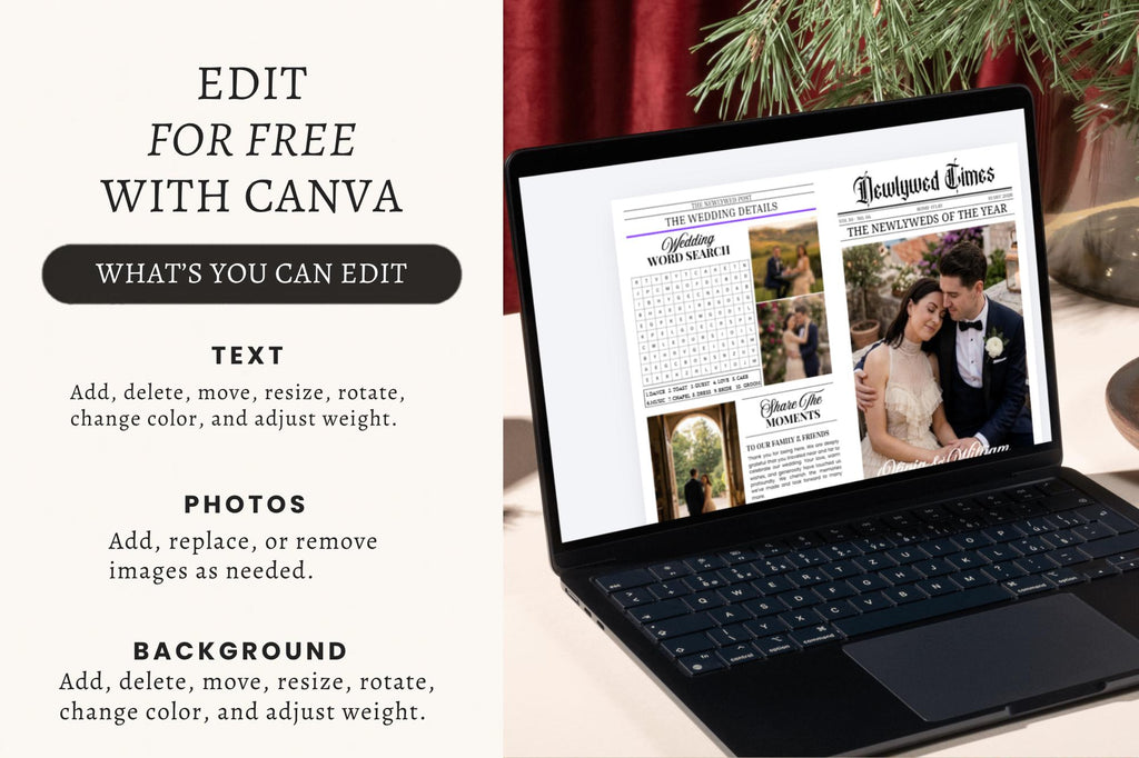 Wedding Newspaper Program, Editable Canva Template, Custom Poster (Digital Download)