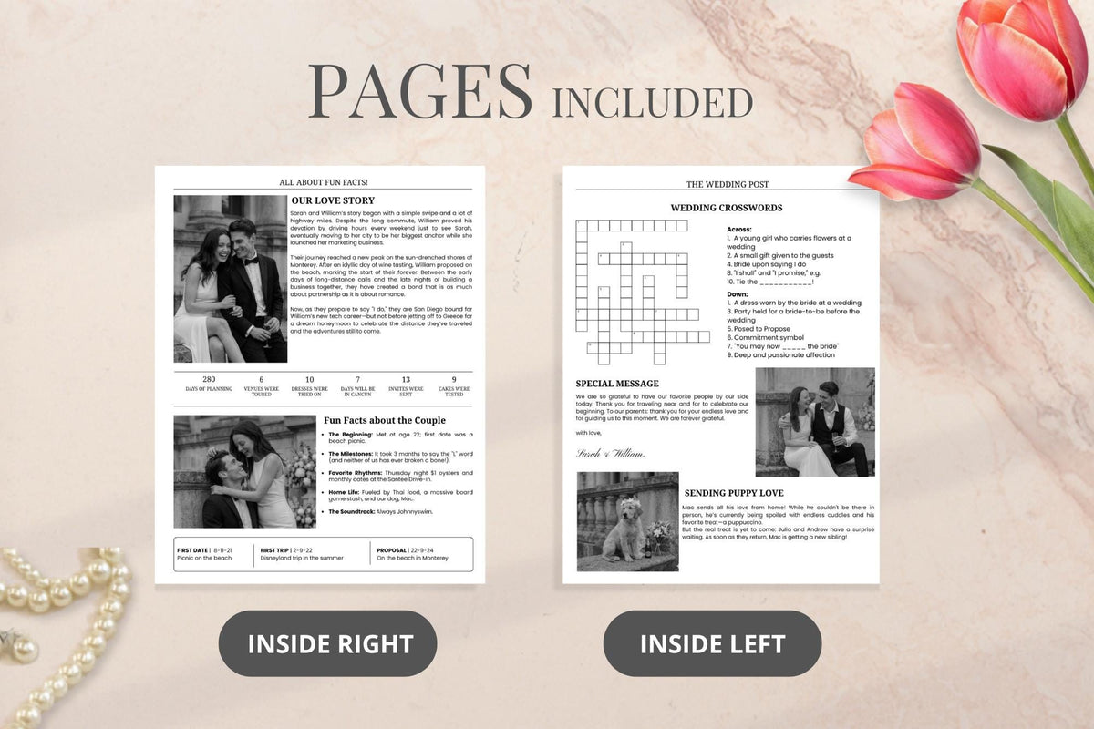 Wedding Newspaper Program Template, Editable Canva Timeline Magazine (Digital Download)