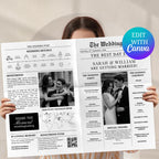Wedding Newspaper Program Template, Editable Canva Timeline Magazine (Digital Download)