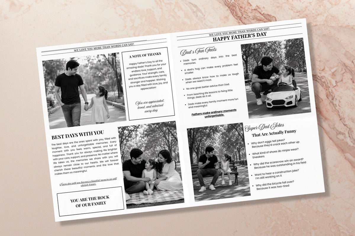 Editable Father's Day Newspaper Template, Personalized Dad Gift (Digital Download)
