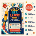 Editable Back to School Invitation, Pencil Rocket Blast-Off Party Template (5x7)