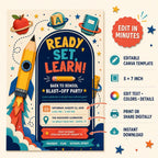 Editable Back to School Invitation, Pencil Rocket Blast-Off Party Template (5x7)