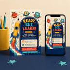 Editable Back to School Invitation, Pencil Rocket Blast-Off Party Template (5x7)