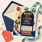 Editable Back to School Invitation, Pencil Rocket Blast-Off Party Template (5x7)