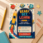 Editable Back to School Invitation, Pencil Rocket Blast-Off Party Template (5x7)