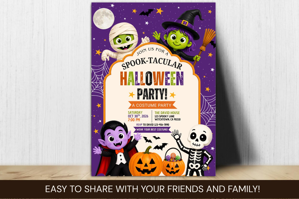 Kids Halloween Party Invitation, Editable Canva Costume Invite (5x7 Instant Download)