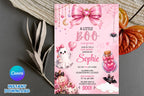 Pink Halloween Baby Shower Invitation, Little Boo Girl Ghost Invite (5x7 Instant Download)