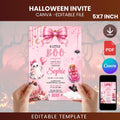 Pink Halloween Baby Shower Invitation, Little Boo Girl Ghost Invite (5x7 Instant Download)