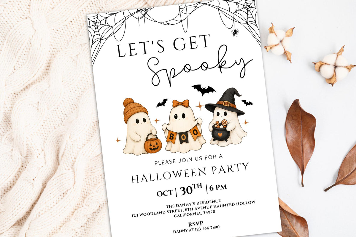 Editable Ghost Halloween Party Invitation, Kids Spooky Invite (5x7 Instant Download)