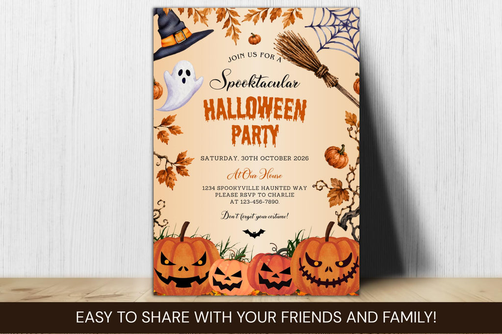 Editable Halloween Party Invitation, Spooktacular Pumpkin Costume Invite (5x7 Download)