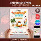 Summerween Party Invitation, Editable Tropical Halloween Pool Invite (Digital Download)