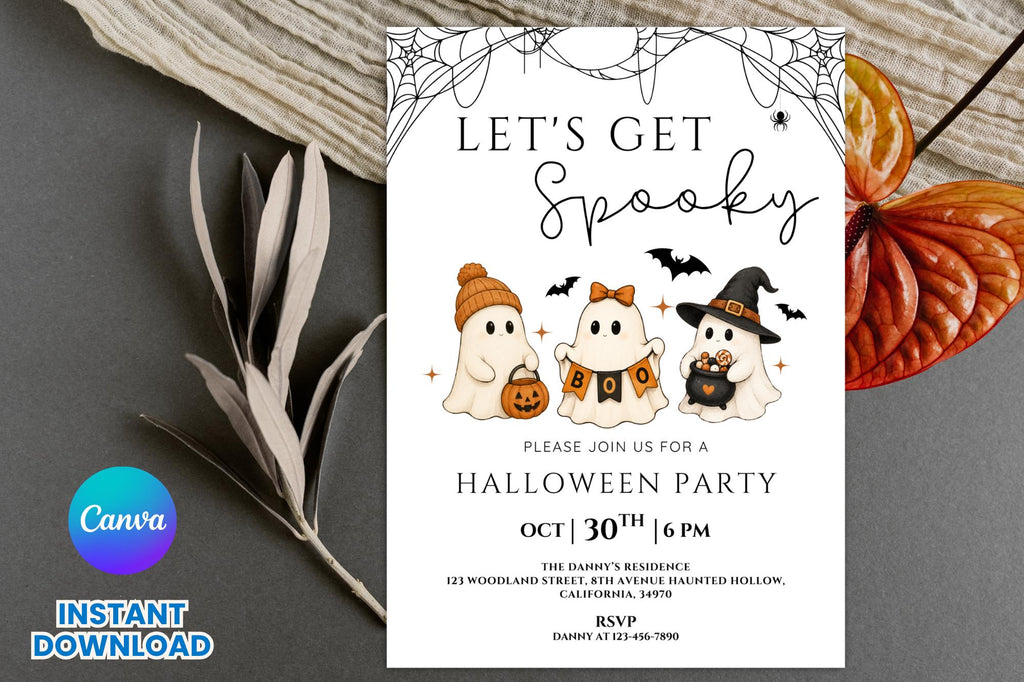 Editable Ghost Halloween Party Invitation, Kids Spooky Invite (5x7 Instant Download)