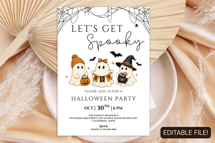 Editable Ghost Halloween Party Invitation, Kids Spooky Invite (5x7 Instant Download)