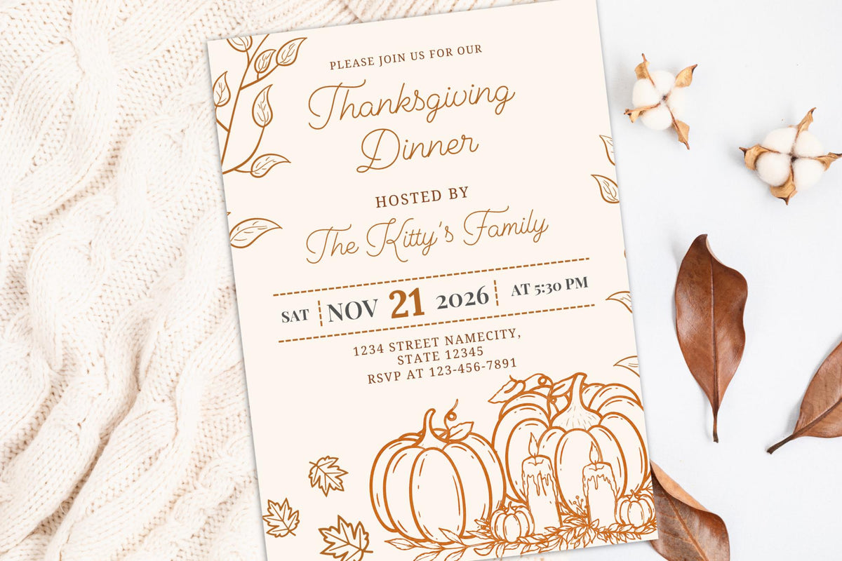 Editable Thanksgiving Dinner Invitation Template, Pumpkin Fall Party Invite (Digital Download)