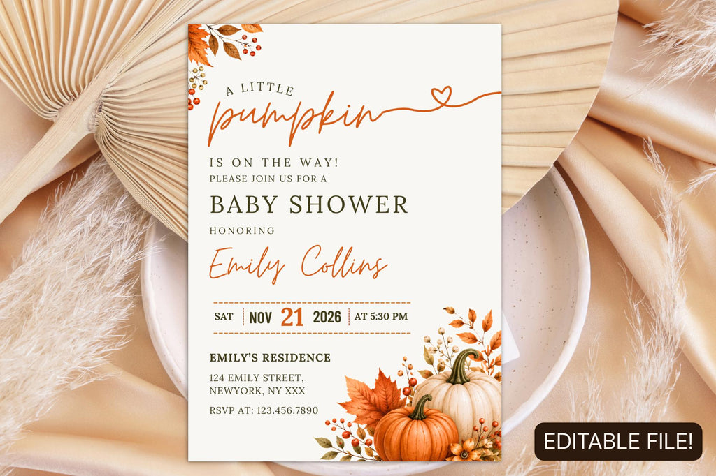 Little Pumpkin Baby Shower Invitation | Fall Autumn Theme (Digital Download)