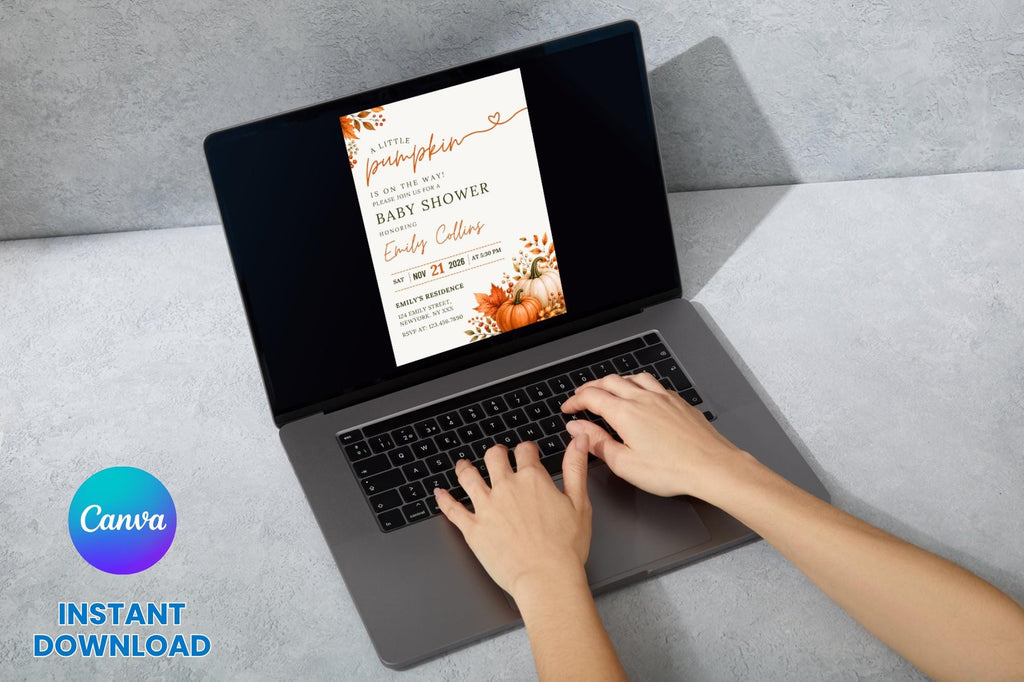Little Pumpkin Baby Shower Invitation | Fall Autumn Theme (Digital Download)