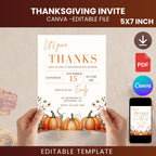 Editable Thanksgiving Dinner Invitation Template, Watercolor Pumpkins, Fall Party (Digital Download)