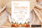 Editable Thanksgiving Dinner Invitation Template, Watercolor Pumpkins, Fall Party (Digital Download)