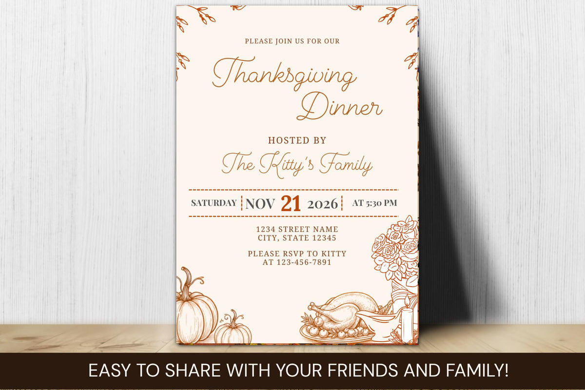 Editable Thanksgiving Dinner Invitation Template, Fall Family Gathering Invite (Digital Download)