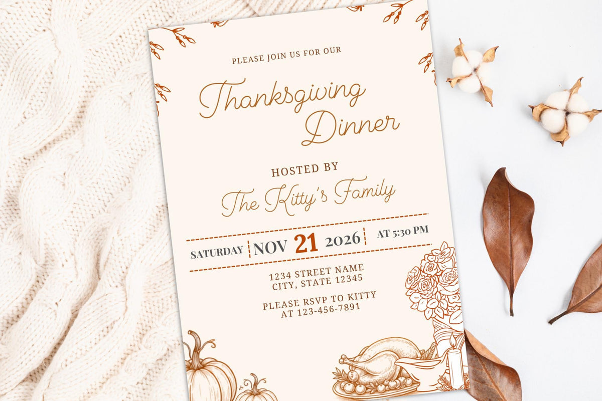 Editable Thanksgiving Dinner Invitation Template, Fall Family Gathering Invite (Digital Download)