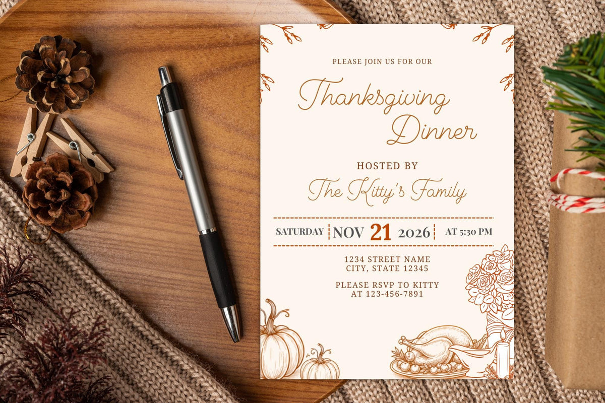 Editable Thanksgiving Dinner Invitation Template, Fall Family Gathering Invite (Digital Download)