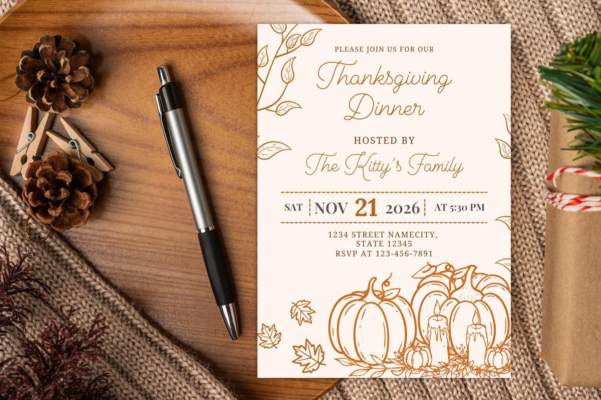 Editable Thanksgiving Dinner Invitation Template, Pumpkin Fall Party Invite (Digital Download)