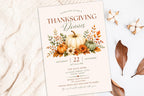 Thanksgiving Dinner Invitation, Watercolor Pumpkin Fall Party, Friendsgiving Potluck (Digital Download)