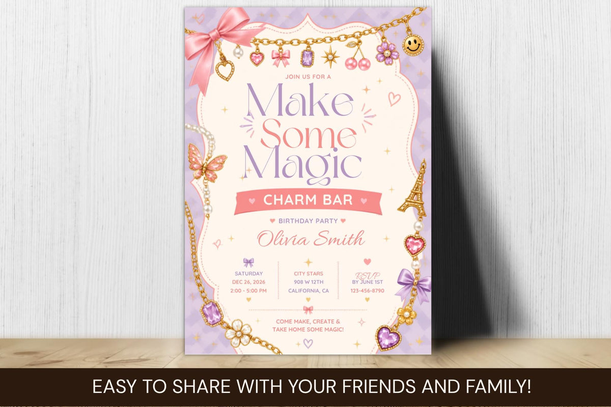 Editable Charm Bar Birthday Invitation, Jewelry Making Party Invite (Digital File)