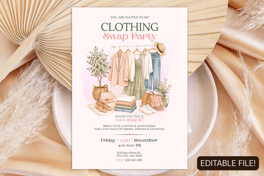 Editable Canva Clothing Swap Party Invitation, Fashion Exchange Invite (Digital Download)