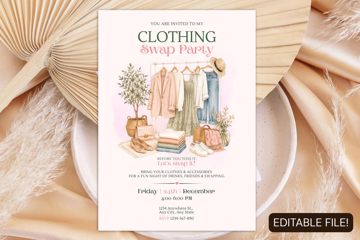 Editable Canva Clothing Swap Party Invitation, Fashion Exchange Invite (Digital Download)