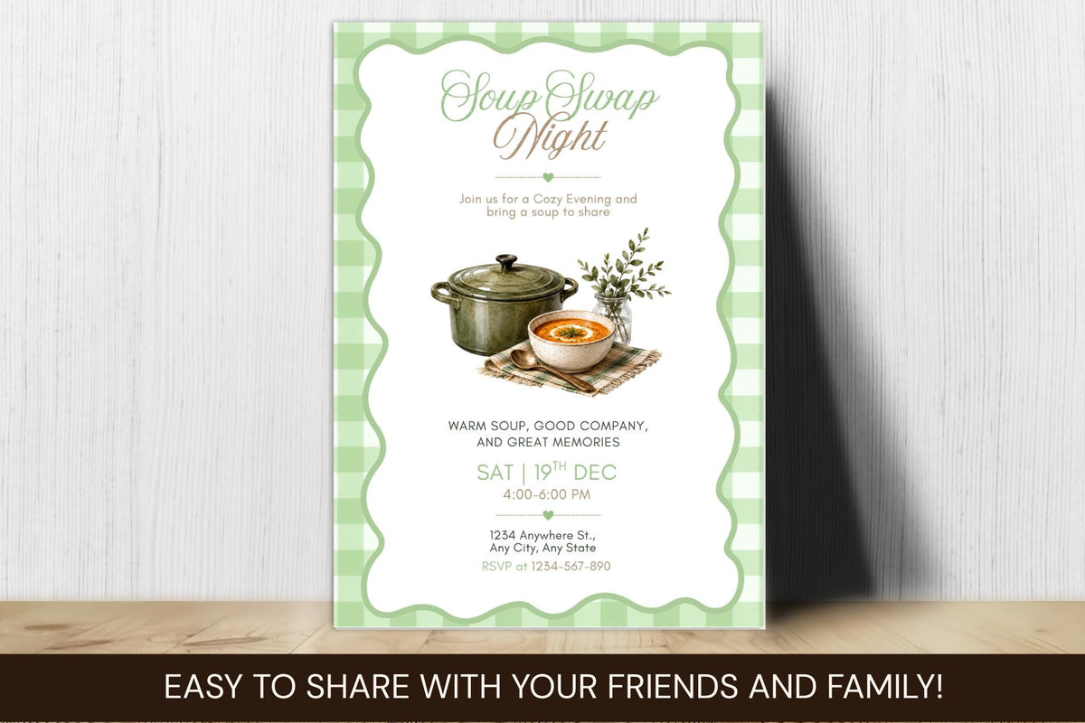 Editable Canva Soup Swap Night Invitation, Cozy Potluck Dinner Invite (Digital Download)