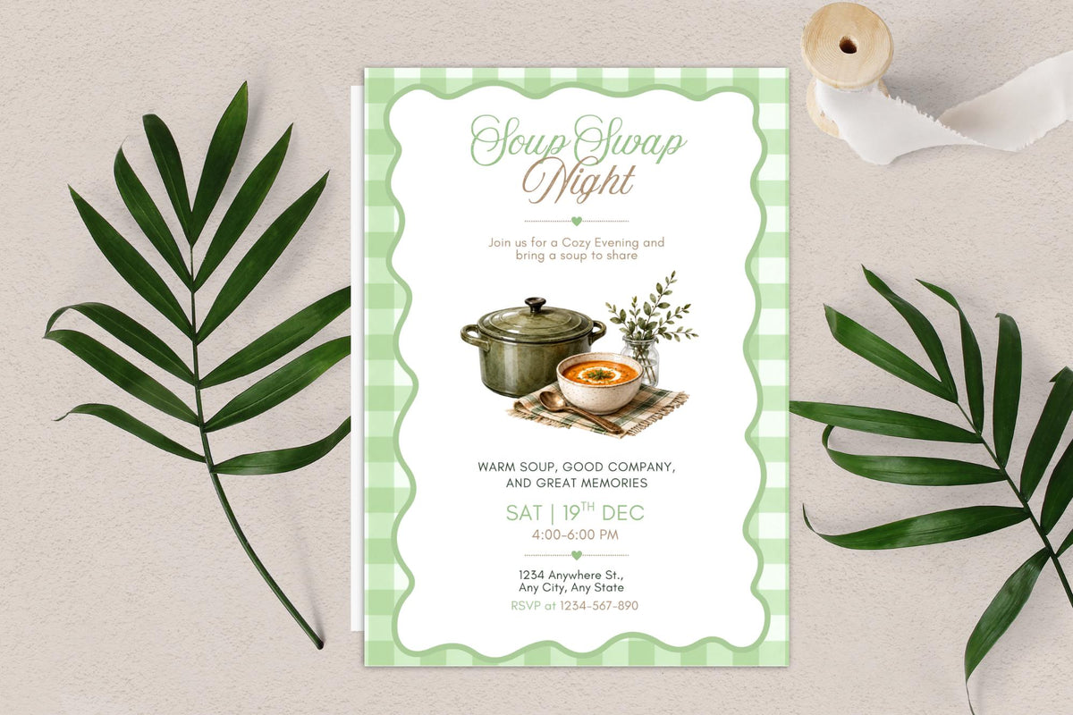 Editable Canva Soup Swap Night Invitation, Cozy Potluck Dinner Invite (Digital Download)