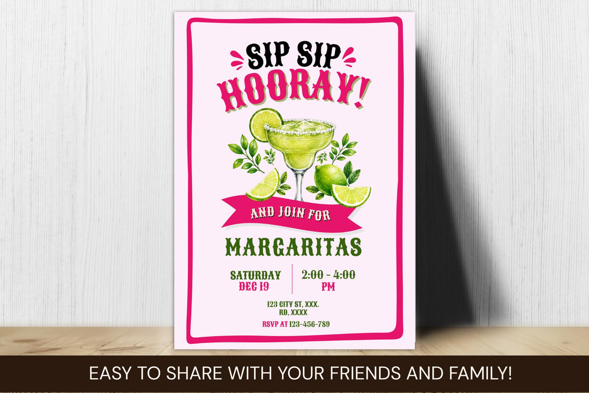 Editable Margarita Party Invitation, Pink Lime Cocktail Invite (Digital Download)