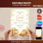 Little Bun First Birthday Invitation, Editable Canva Template, Bread Theme (Digital Download)