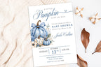 Blue Pumpkin Baby Shower Invitation, Fall Baby Boy Template (Digital Download)