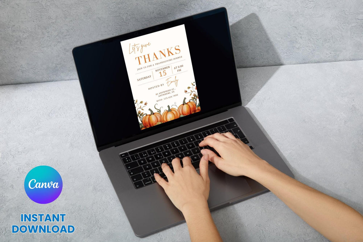Editable Thanksgiving Dinner Invitation Template, Watercolor Pumpkins, Fall Party (Digital Download)