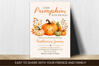 Little Pumpkin Baby Shower Invitation Template, Watercolor Fall Theme (Canva Editable)