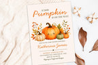 Little Pumpkin Baby Shower Invitation Template, Watercolor Fall Theme (Canva Editable)