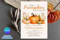 Little Pumpkin Baby Shower Invitation Template, Watercolor Fall Theme (Canva Editable)