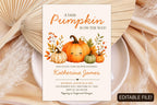 Little Pumpkin Baby Shower Invitation Template, Watercolor Fall Theme (Canva Editable)