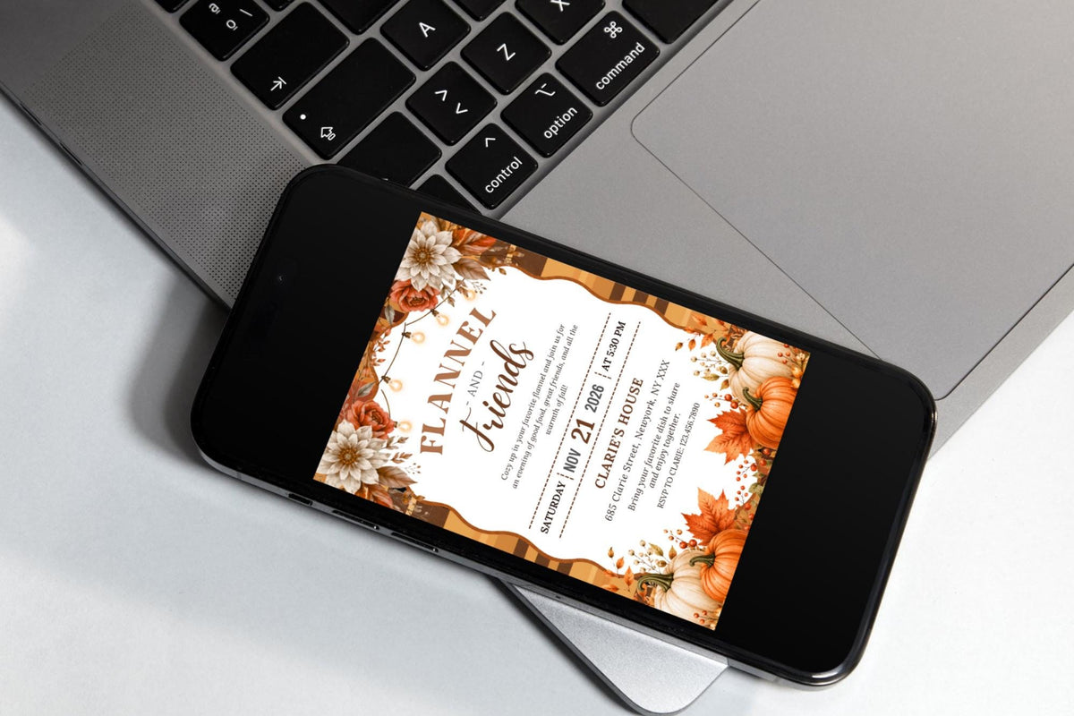 Flannel and Friends Fall Invitation Template, Autumn Potluck, Thanksgiving (Digital Download)