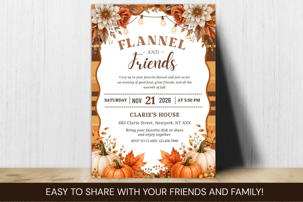 Flannel and Friends Fall Invitation Template, Autumn Potluck, Thanksgiving (Digital Download)